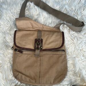 Fossil Tan Canvas Crossbody Sling Bag